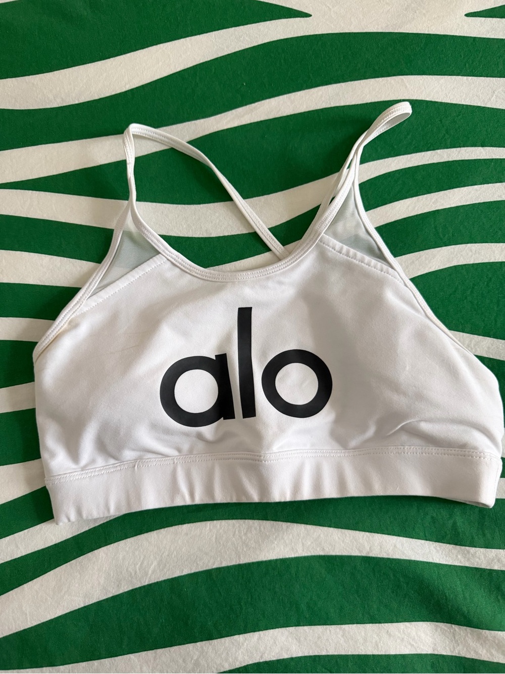ALO Yoga White Strappy Logo Sports Bra